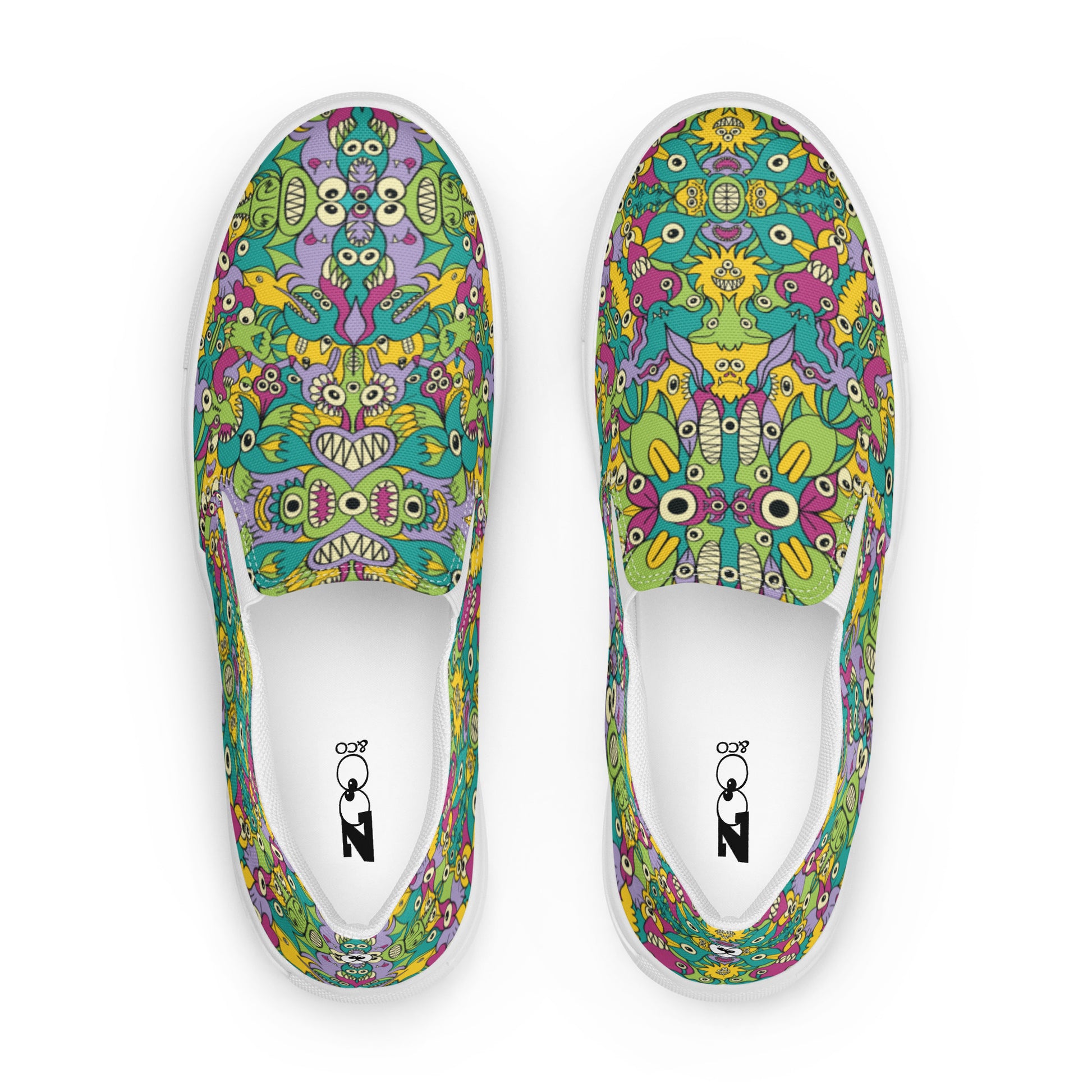 It's life but not as we know it pattern design Men’s slip-on canvas shoes. Top view