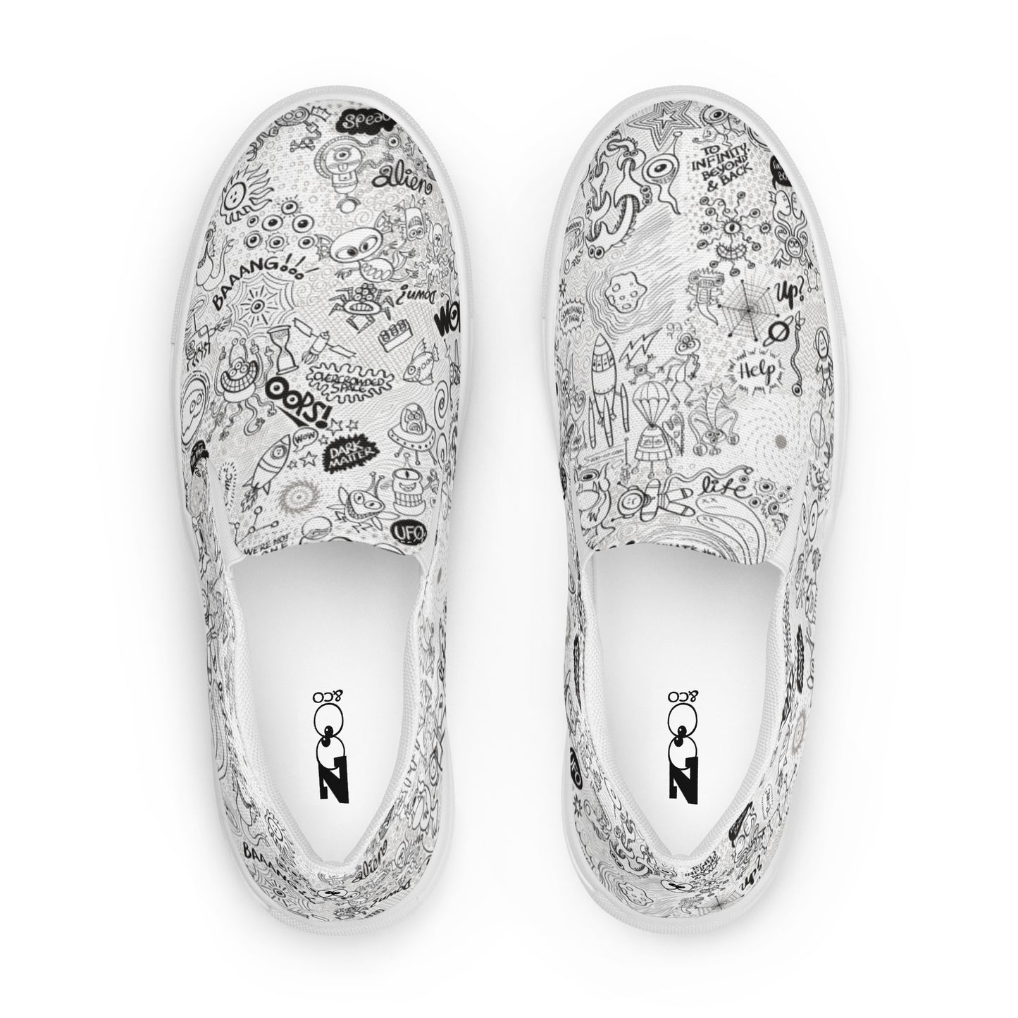 Celebrating the most comprehensive Doodle art of the universe Men’s slip-on canvas shoes. Top view