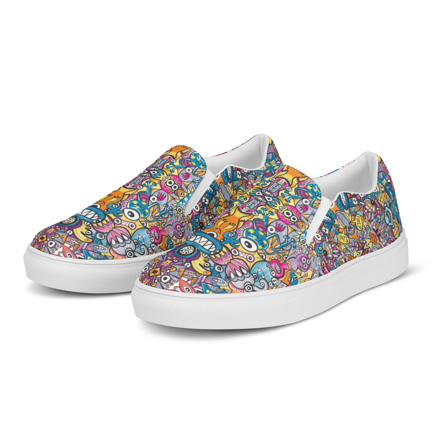 Monsters vs robots ultimate battle Men’s slip-on canvas shoes. Overview