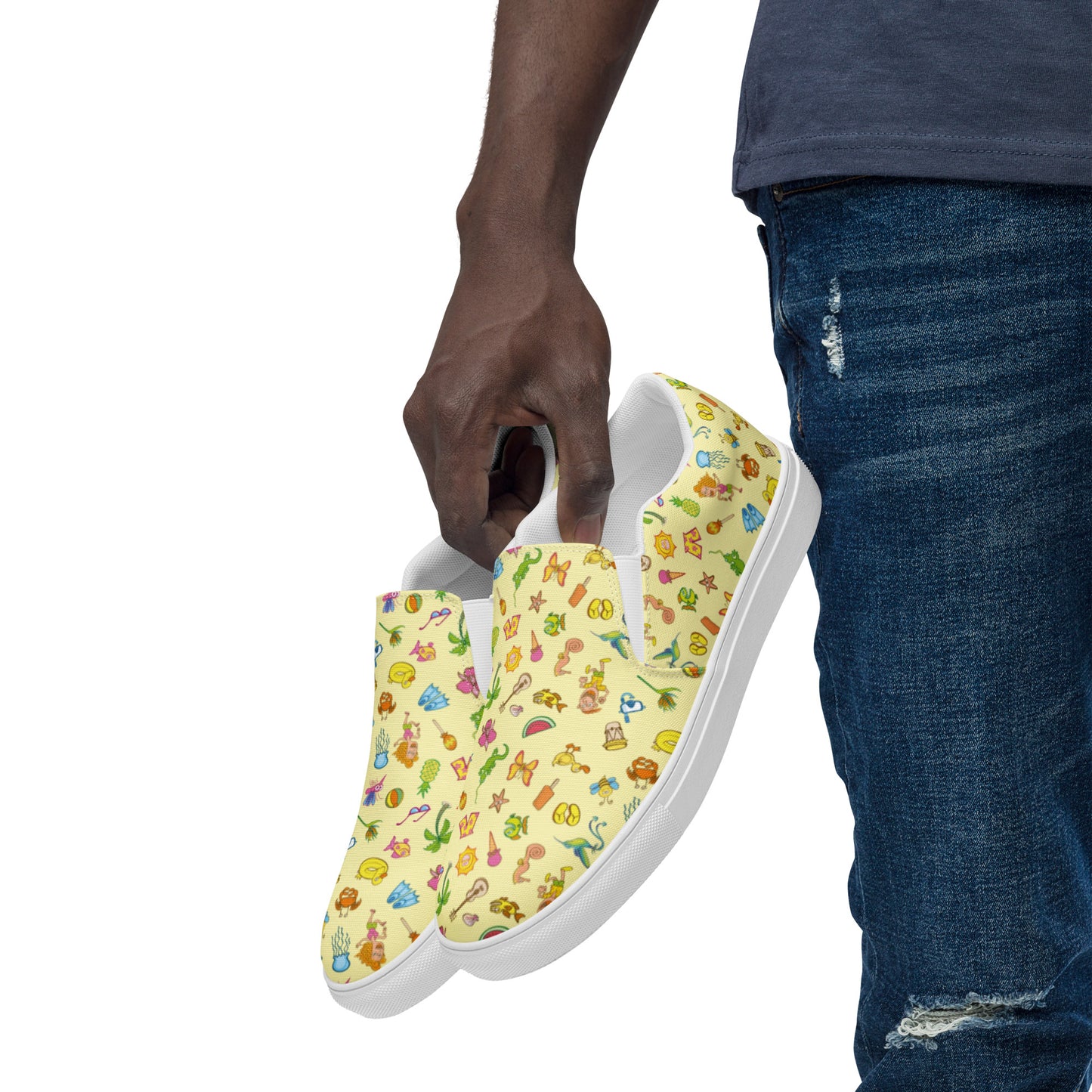 Enjoy happy summer pattern design Men’s slip-on canvas shoes. Lifestyle