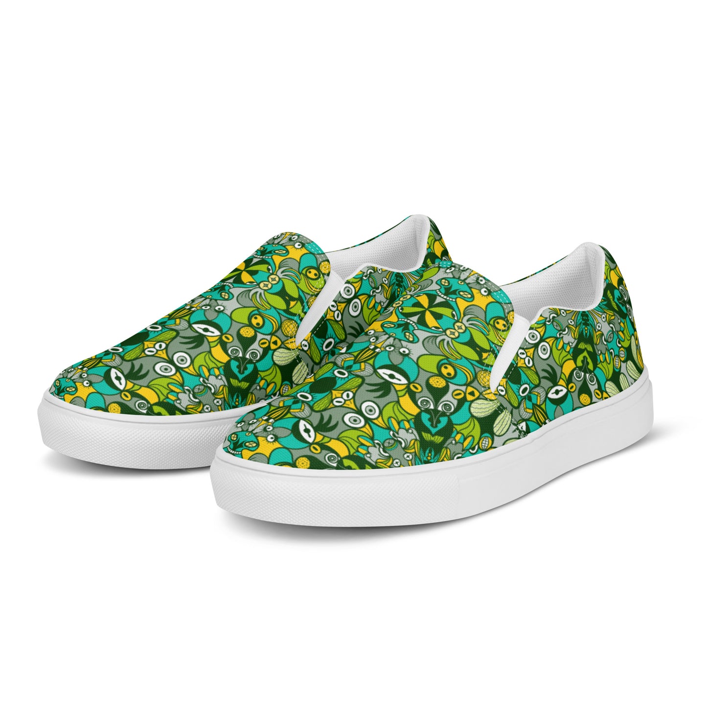 Join the funniest alien doodling network in the universe Men’s slip-on canvas shoes. Overview