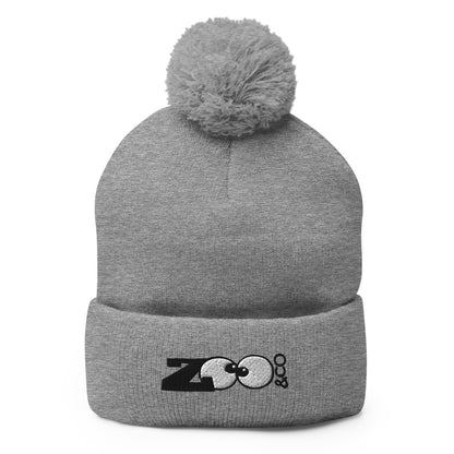 Zoo&co branded Pom-Pom Beanie. Fight the cold winter in style. Heather grey. Front view