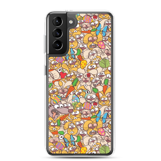 Thousands of crazy bunnies celebrating Easter Samsung Case. S21 plus