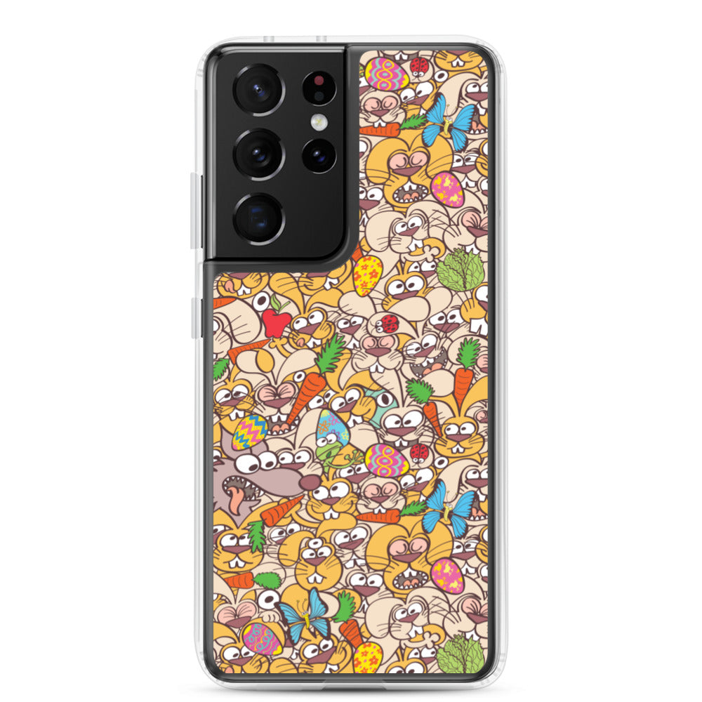 Thousands of crazy bunnies celebrating Easter Samsung Case. S21 ultra