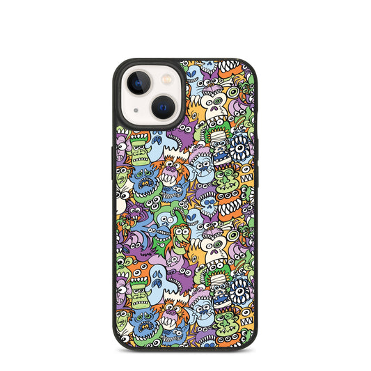 All the spooky Halloween monsters in a pattern design Speckled iPhone case. iphone 13