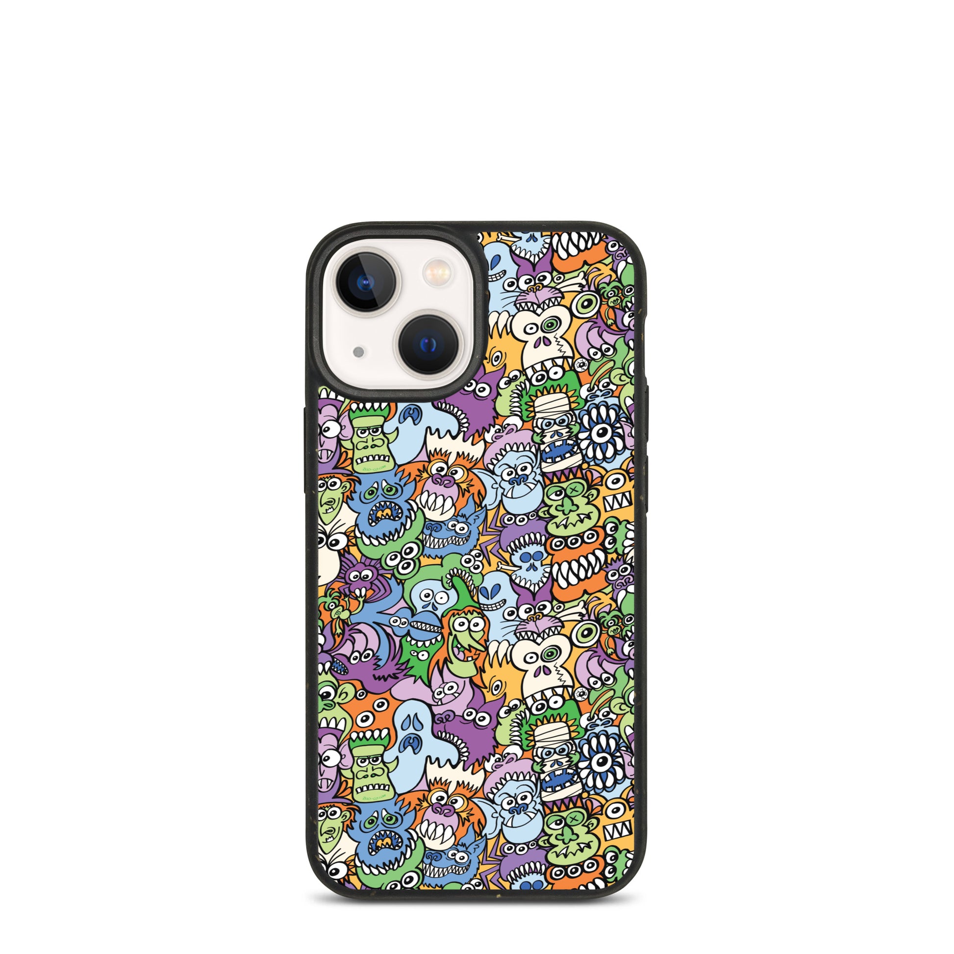 All the spooky Halloween monsters in a pattern design Speckled iPhone case. iphone 13 mini