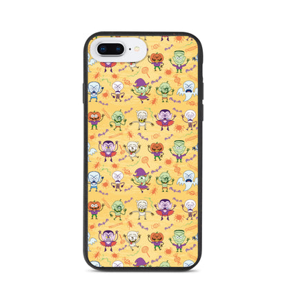Halloween characters making funny faces Speckled iPhone case. IPhone 7 Plus, 8 plus