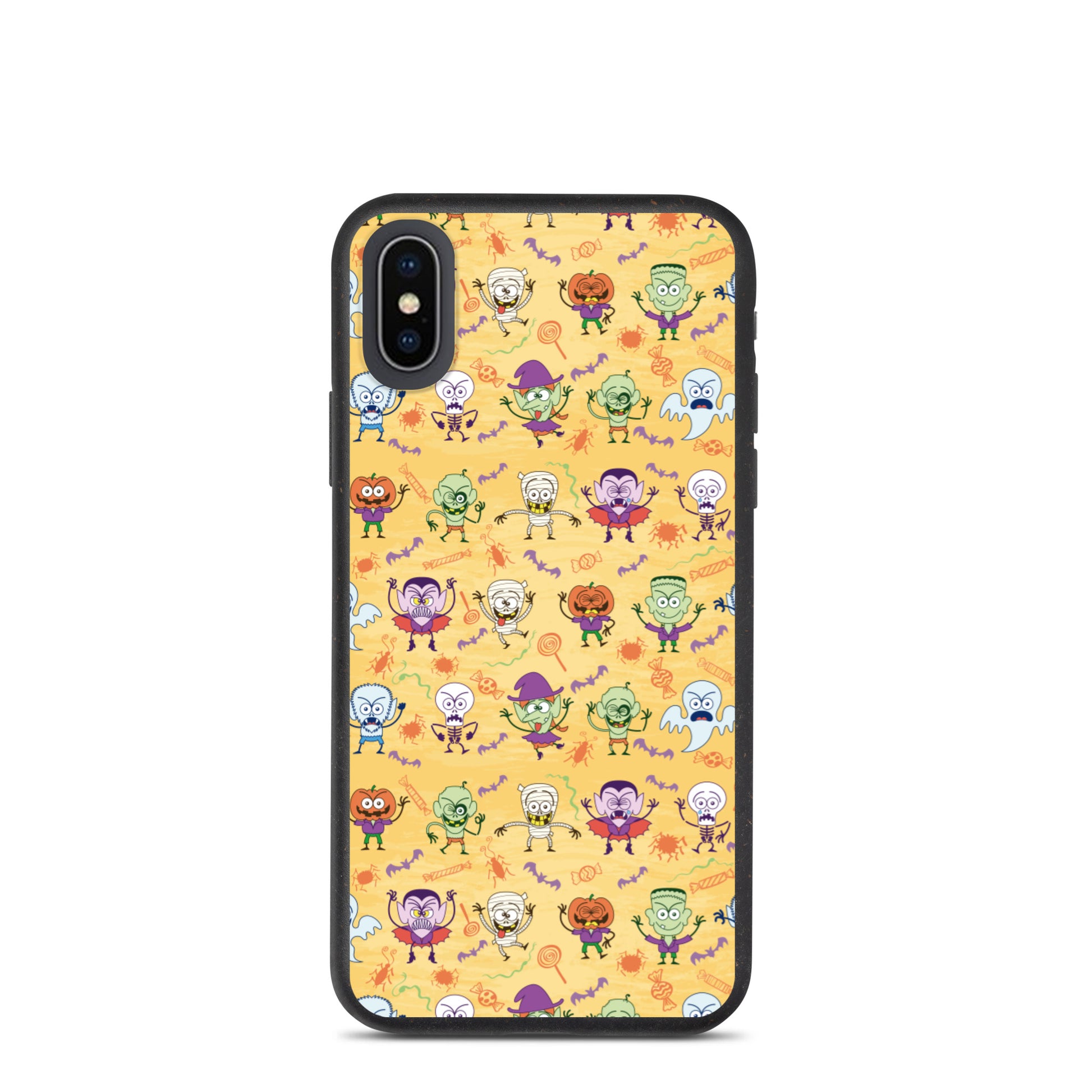 Halloween characters making funny faces Speckled iPhone case. IPhone X, XS