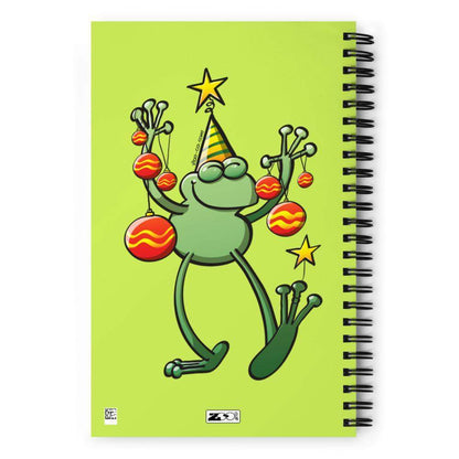 Green frog celebrating Christmas Spiral notebook-Spiral notebooks