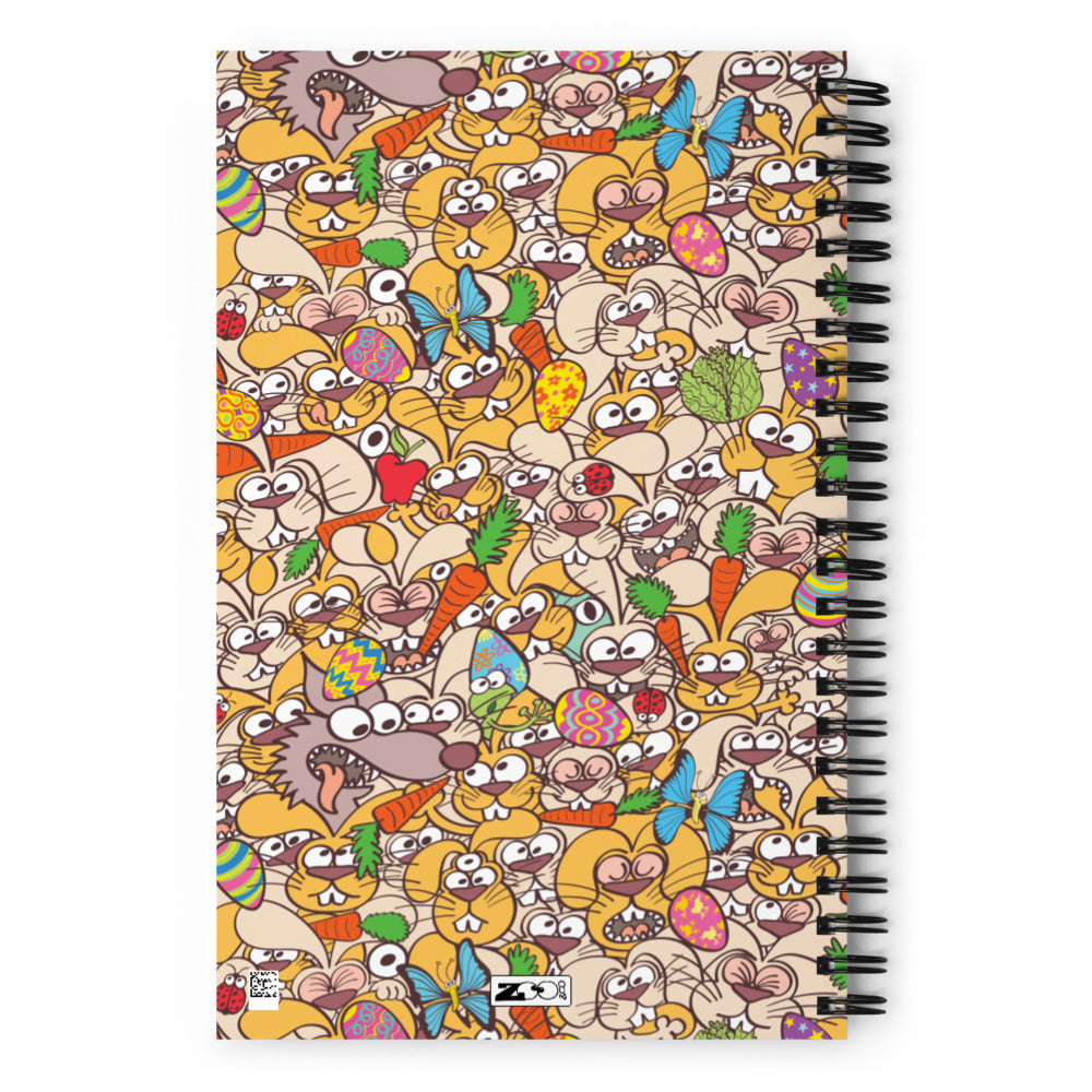 Thousands of crazy bunnies celebrating Easter Spiral notebook. Back view
