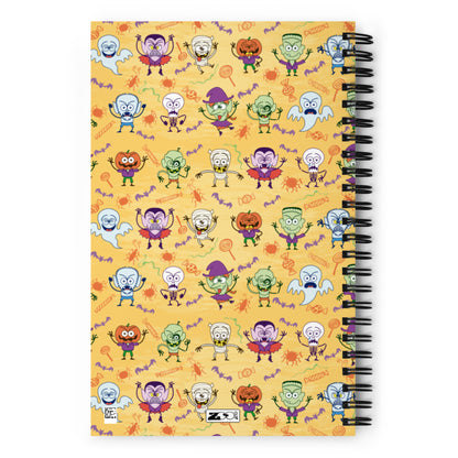 Halloween characters making funny faces Spiral notebook. Back view