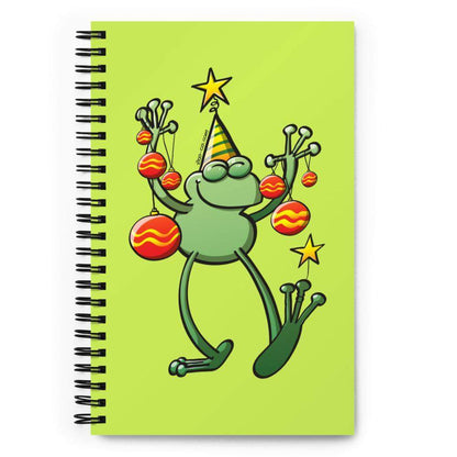 Green frog celebrating Christmas Spiral notebook-Spiral notebooks