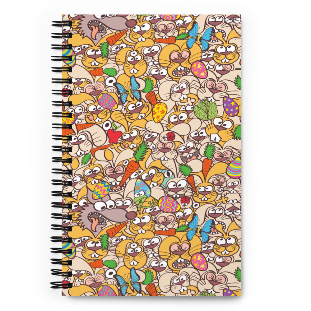 Thousands of crazy bunnies celebrating Easter Spiral notebook. Front view