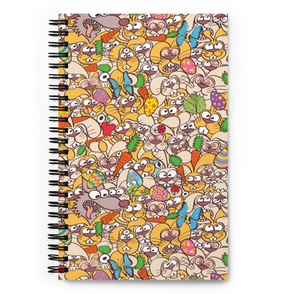 Thousands of crazy bunnies celebrating Easter Spiral notebook. Front view