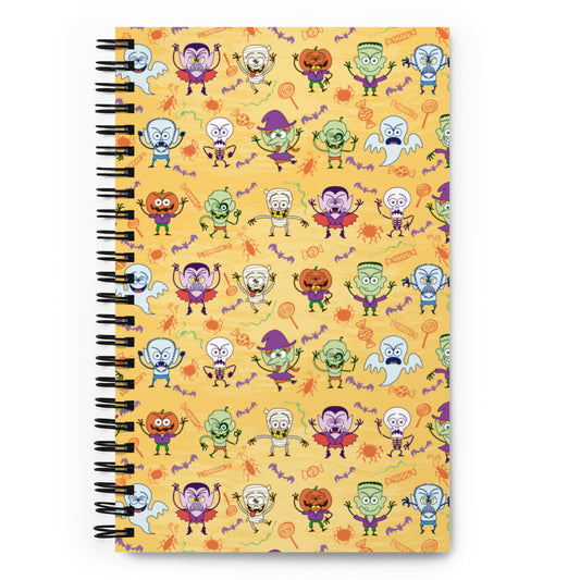 Halloween characters making funny faces Spiral notebook. Front view