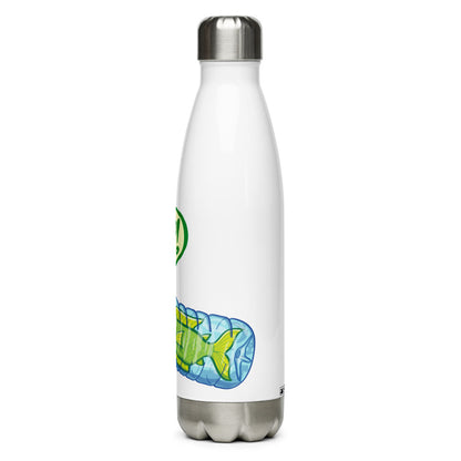 Fish in trouble asking for help while trapped in a plastic bottle Stainless Steel Water Bottle. 17 oz. Left side view