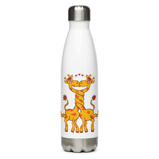 Sweet giraffes in love intertwining necks and kissing Stainless Steel Water Bottle-Stainless steel water bottle