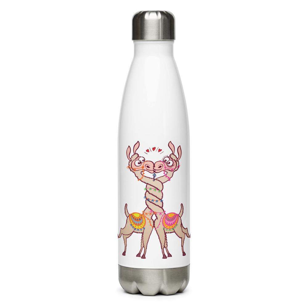 Cute llamas in love intertwining necks and kissing Stainless Steel Water Bottle-Stainless steel water bottle