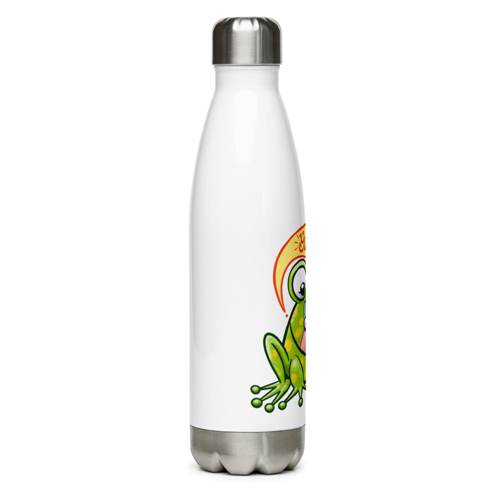 Mischievous frog hunting a delicious fly Stainless Steel Water Bottle. Right view