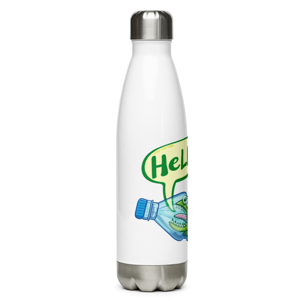 Fish in trouble asking for help while trapped in a plastic bottle Stainless Steel Water Bottle. 17 oz. Right side view
