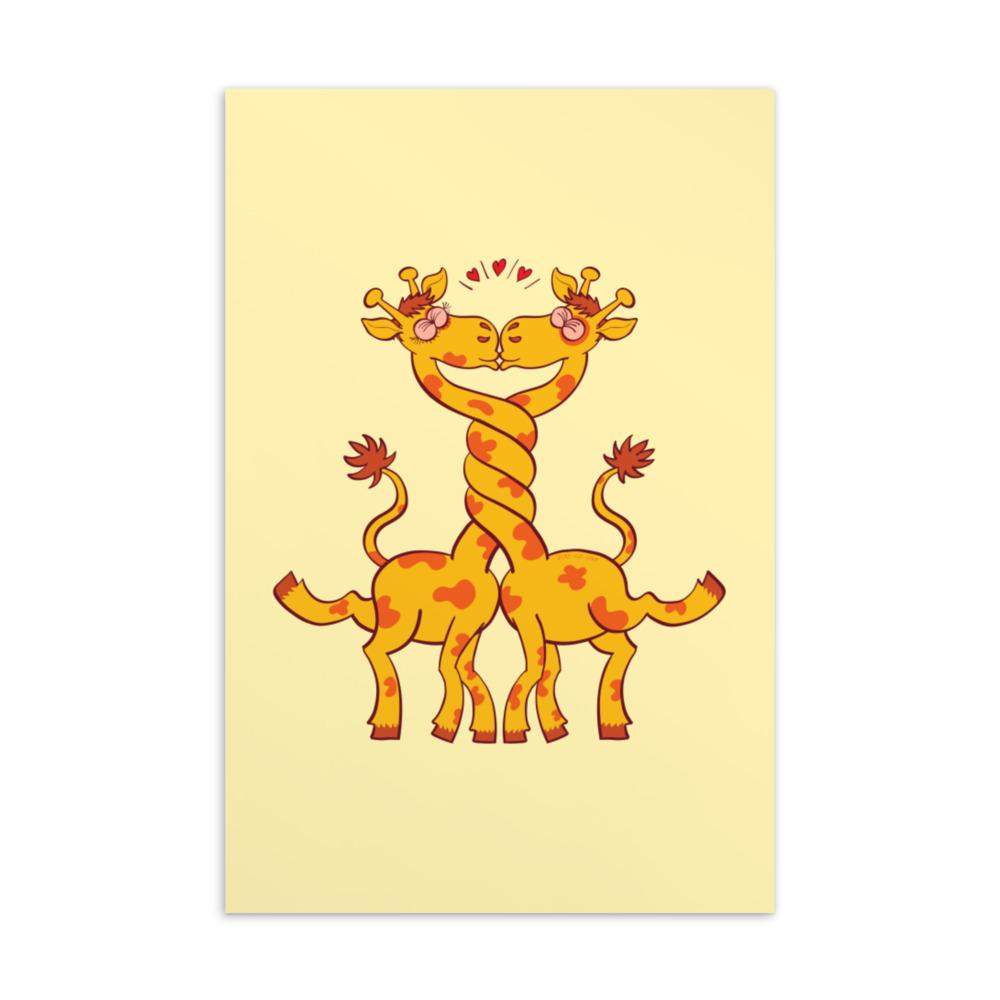Sweet giraffes in love intertwining necks and kissing Standard Postcard-Standard postcards