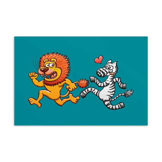 Zebra in love running after a lion Standard Postcard-Standard postcards