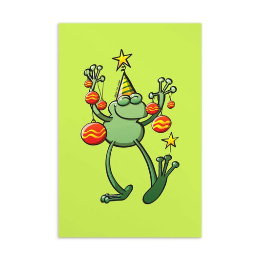 Green frog celebrating Christmas Standard Postcard-Standard postcards