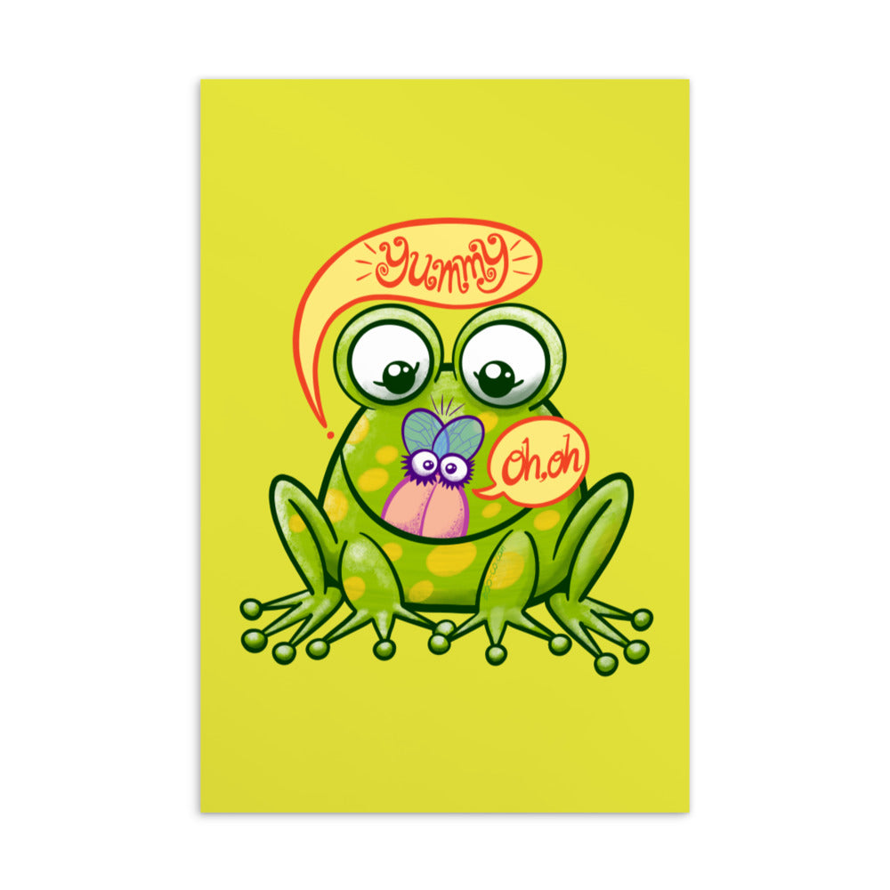 Mischievous frog hunting a delicious fly Standard Postcard