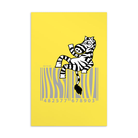 Cool zebra waving while sitting on a barcode Standard Postcard