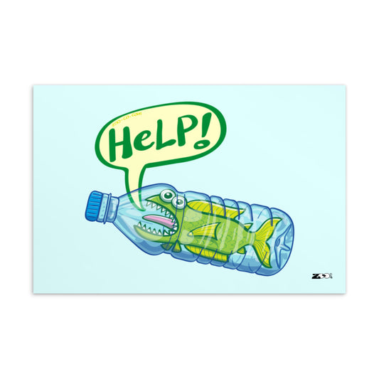 Fish in trouble asking for help while trapped in a plastic bottle Standard Postcard