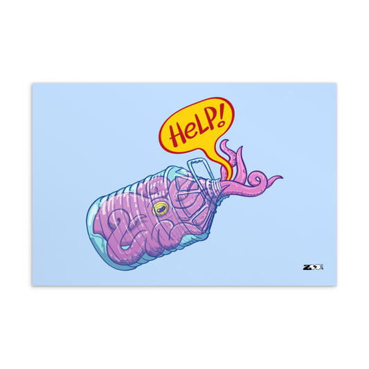 Octopus in trouble asking for help while trapped in a plastic bottle Standard Postcard
