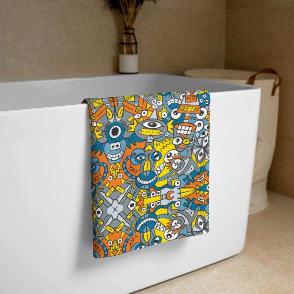 Retro robots doodle art Towel-All-over sublimation towels
