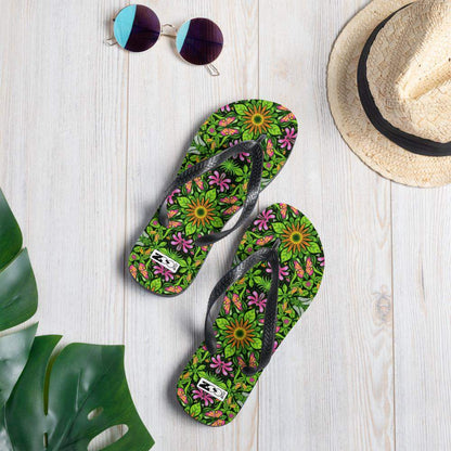 Magical garden full of flowers and insects Flip-Flops-Flip-flops