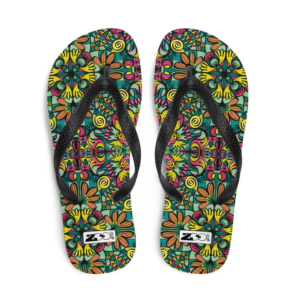 Exploring Jungle Oddities: Inspiration from the Fascinating Wildflowers of the Tropics Flip-Flops. Top view