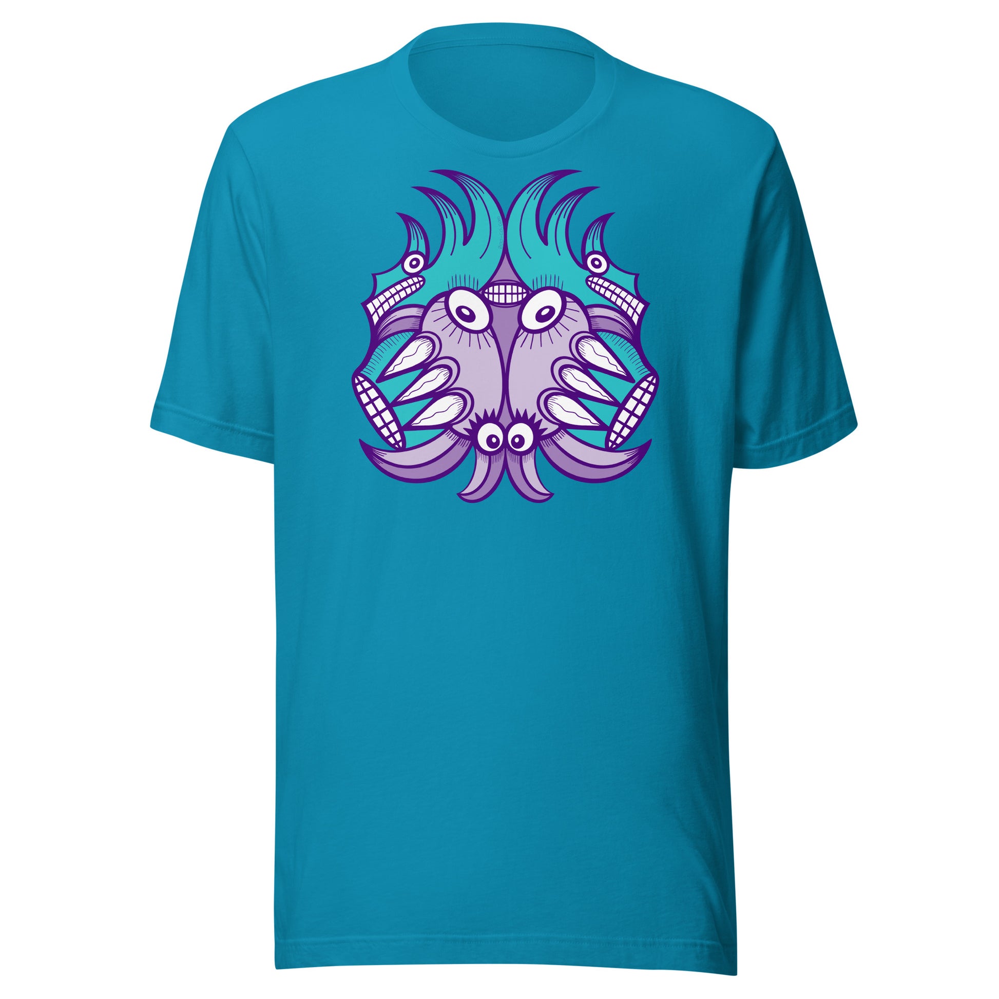 Aquatic creature nu Planet 5: Aquatic Creatures from the Doodles of the Galaxy - Unisex t-shirt. Aqua color. Front view