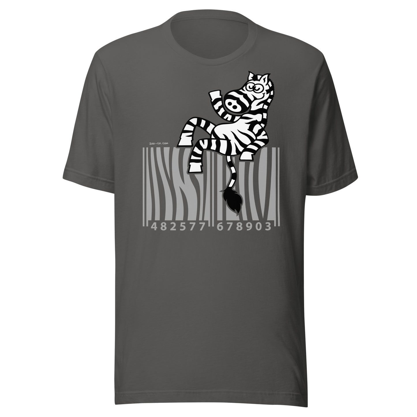 Creative barcode in waving zebra mode Unisex t-shirt. Asphalt color. Front view