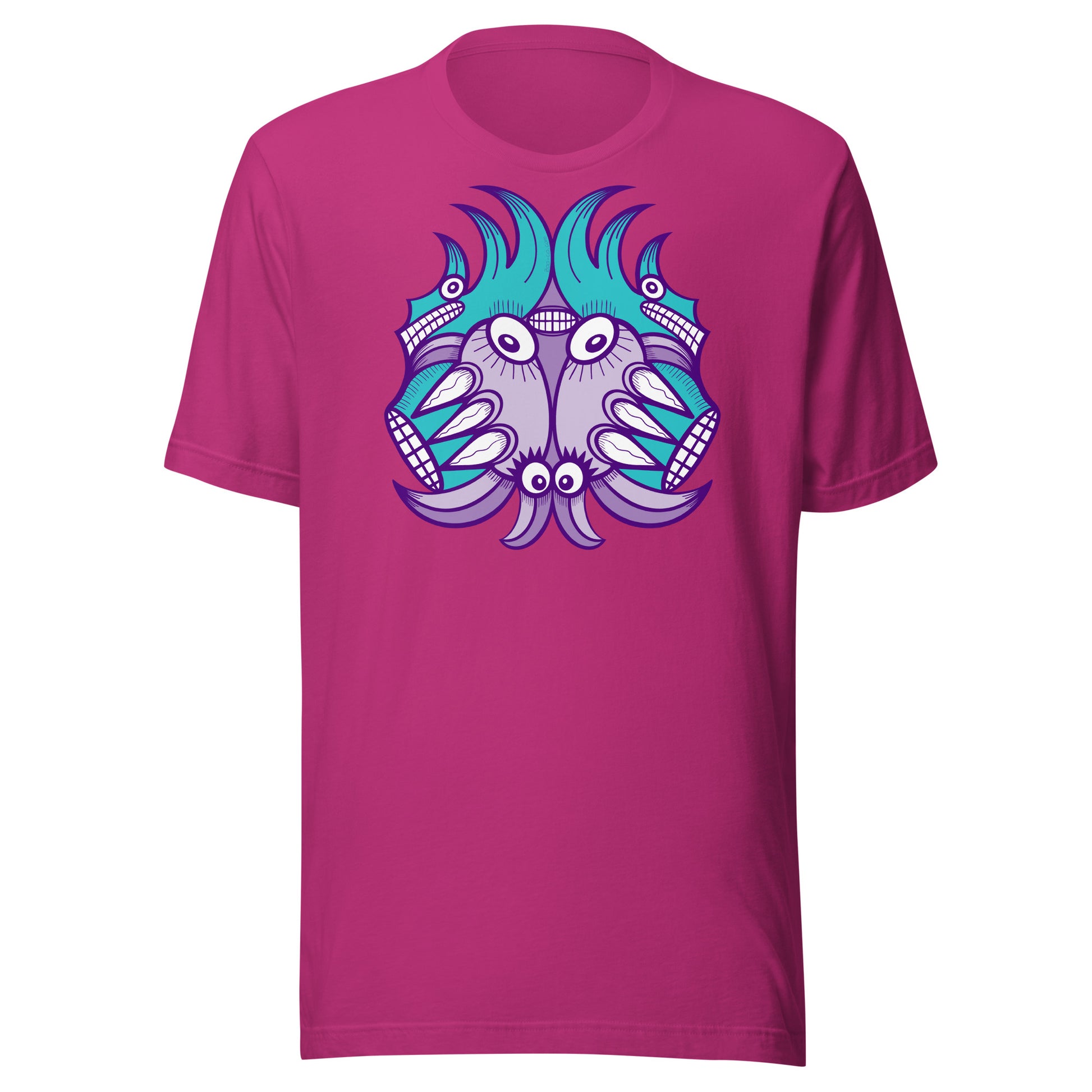 Planet 5: Aquatic Creatures from the Doodles of the Galaxy - Unisex t-shirt. Berry color. Front view