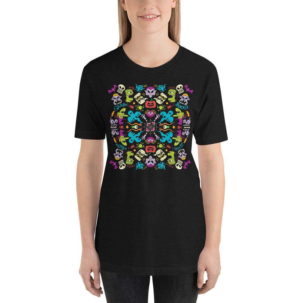 Spooky Halloween characters in a pattern design Short-Sleeve Unisex T-Shirt-Short-Sleeve Unisex T-Shirts