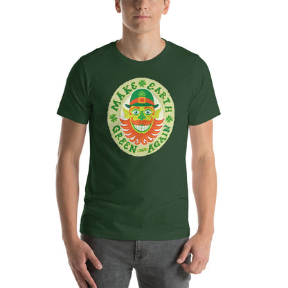 Make Earth green again, it’s Saint Patrick’s Day Short-Sleeve Unisex T-Shirt. Man pic. Kelly green. Front view