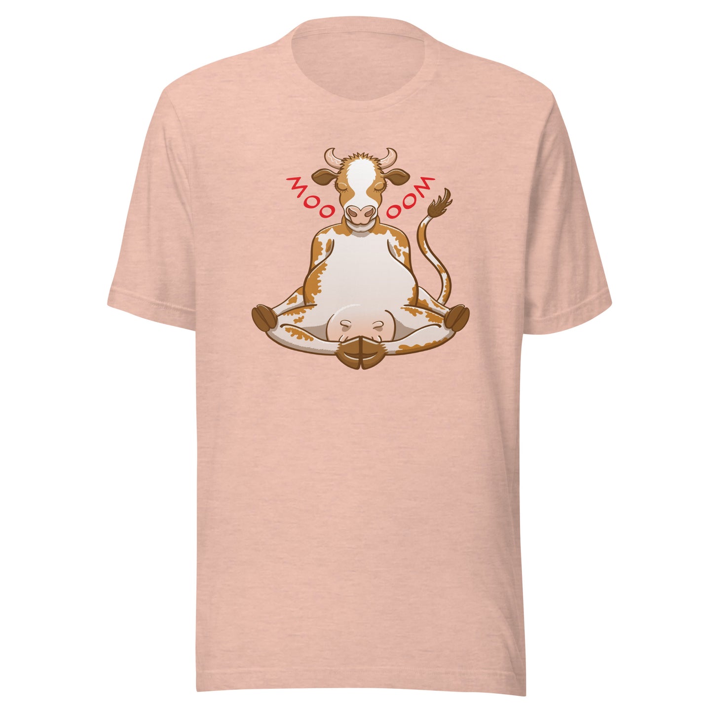 Time to meditate, follow this cow's amazing method Unisex t-shirt. Heather prism peach color. Front view