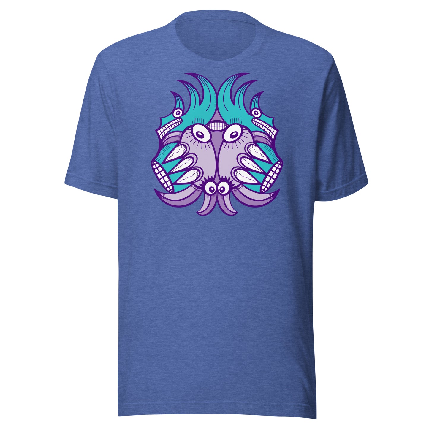Planet 5: Aquatic Creatures from the Doodles of the Galaxy - Unisex t-shirt. Heather true royal color. Front view