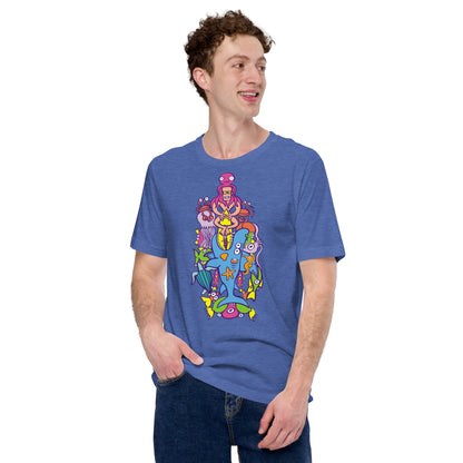 Surfing is a true extreme sport Unisex t-shirt. Man wearing a heather true royal color model