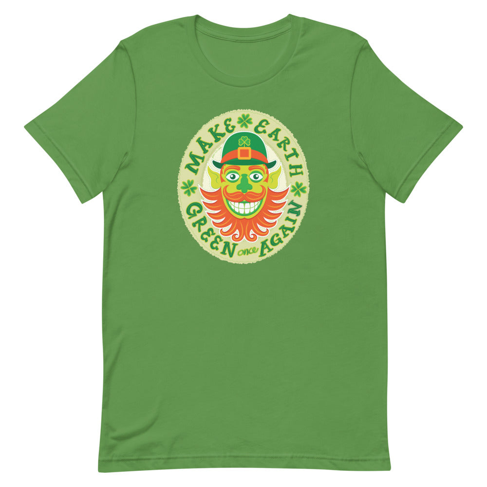 Make Earth green again, it’s Saint Patrick’s Day Short-Sleeve Unisex T-Shirt. Leaf green. Front view