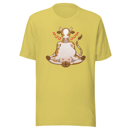 Time to meditate, follow this cow's amazing method Unisex t-shirt. Strobe color. Front view