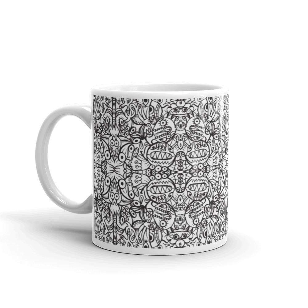 Brush style doodle critters White glossy mug-White glossy mugs