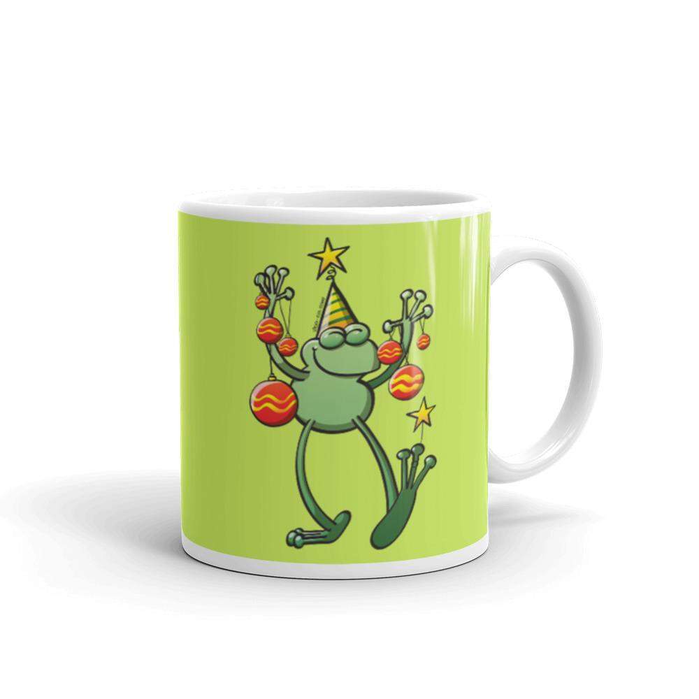 Green frog celebrating Christmas White glossy mug-White glossy mugs