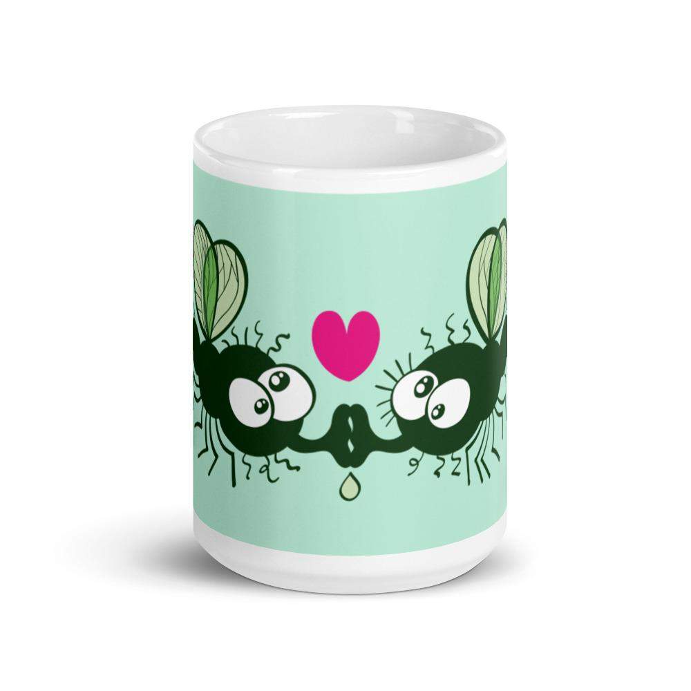 Funny houseflies kissing passionately White glossy mug-White glossy mugs