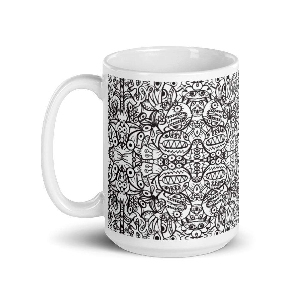 Brush style doodle critters White glossy mug-White glossy mugs
