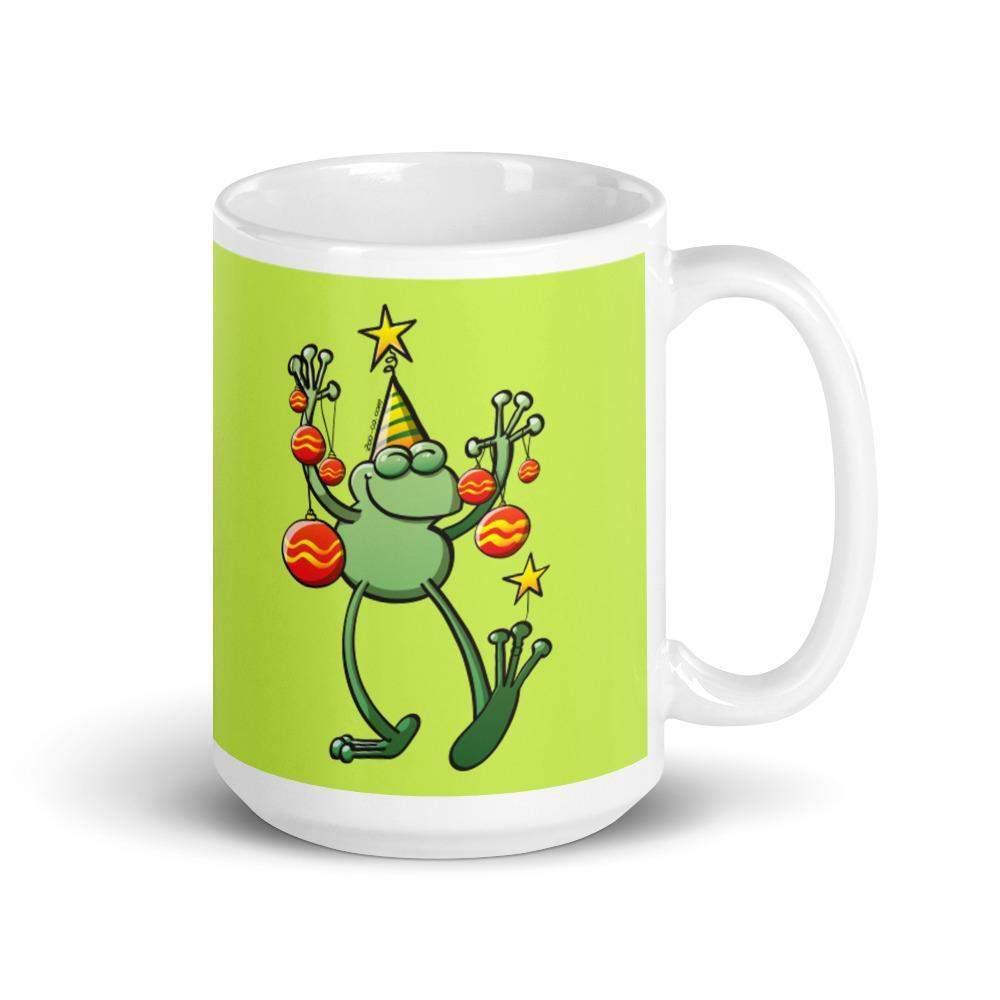 Green frog celebrating Christmas White glossy mug-White glossy mugs