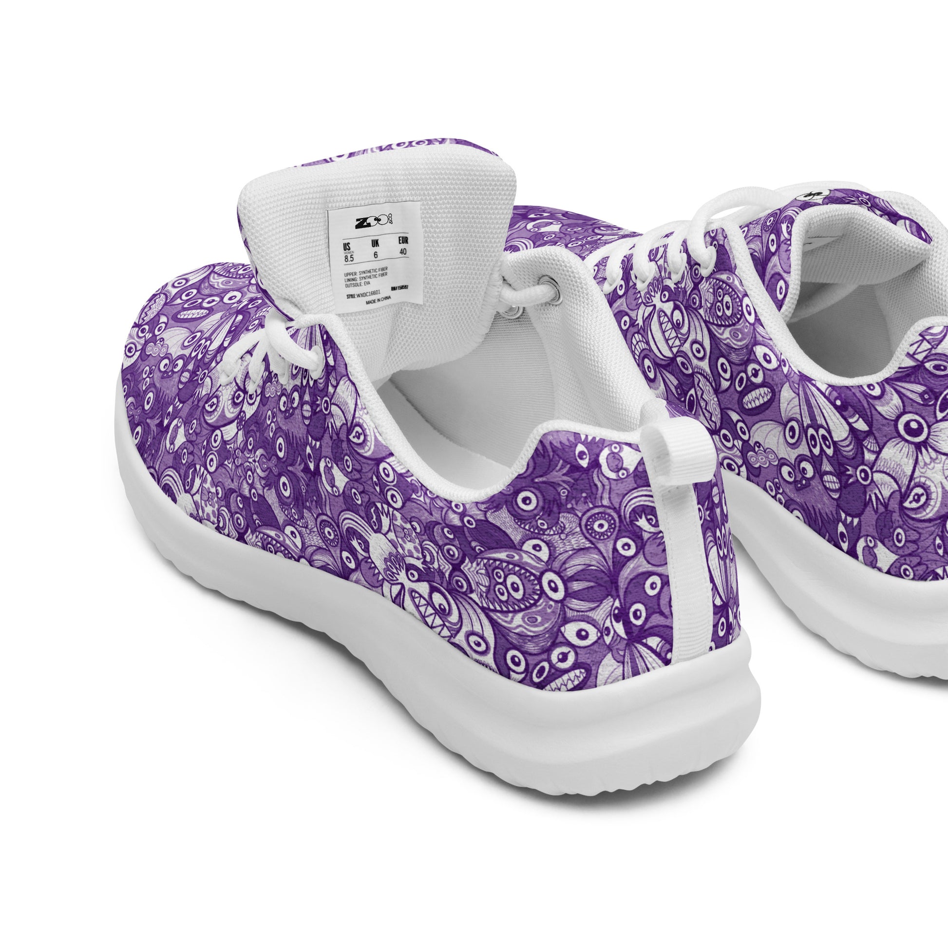 Fabulous blue critters doodle art Women’s athletic shoes. Back view